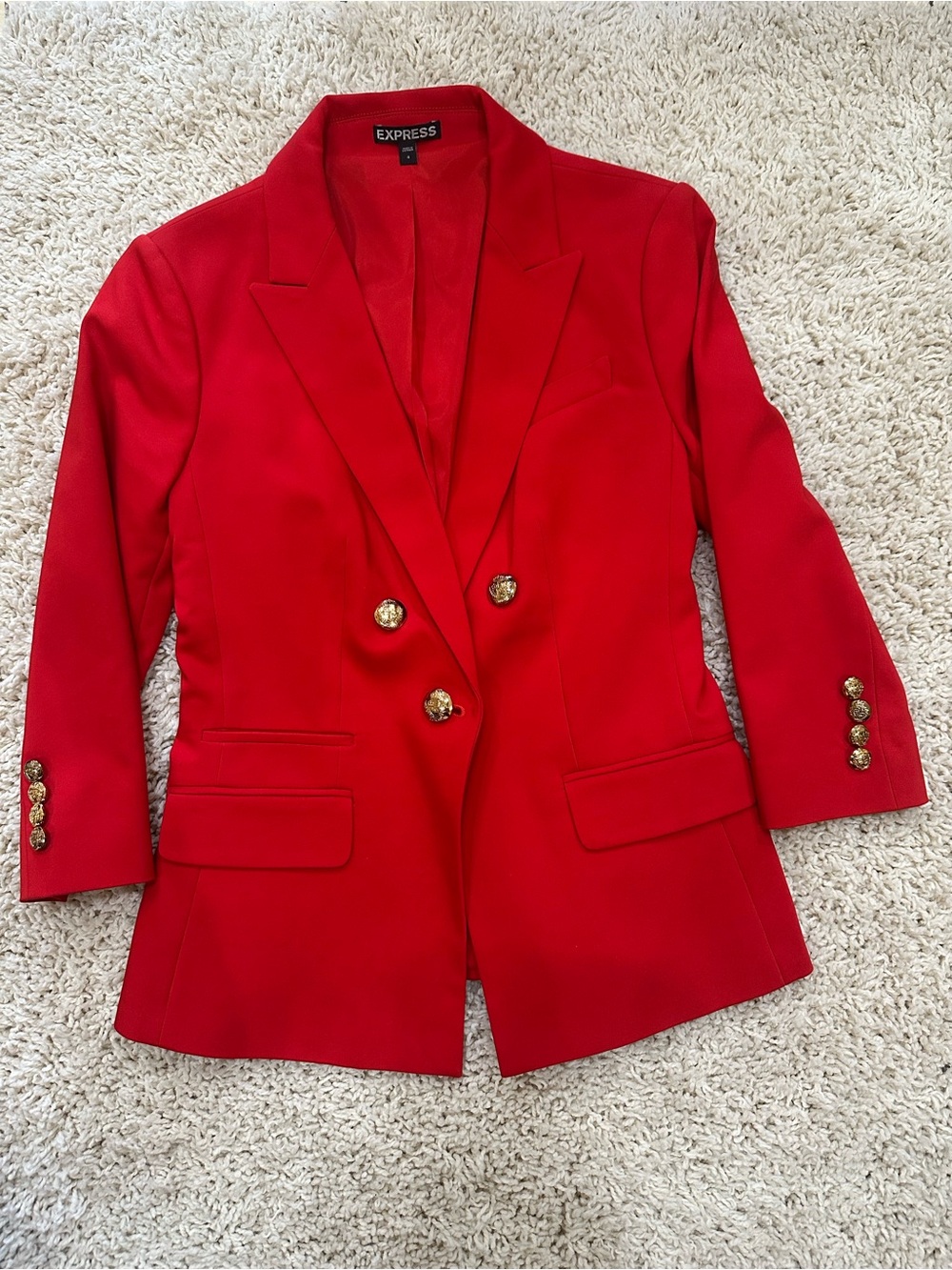 Express 3/4 sleeves Red Double-Breasted Blazer with Gold Buttons